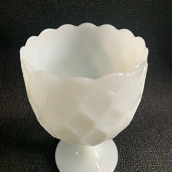 Vintage White Milk Glass Goblet Compote Pedestal Quilted Large 6.5" Tall - Picture 4 of 12